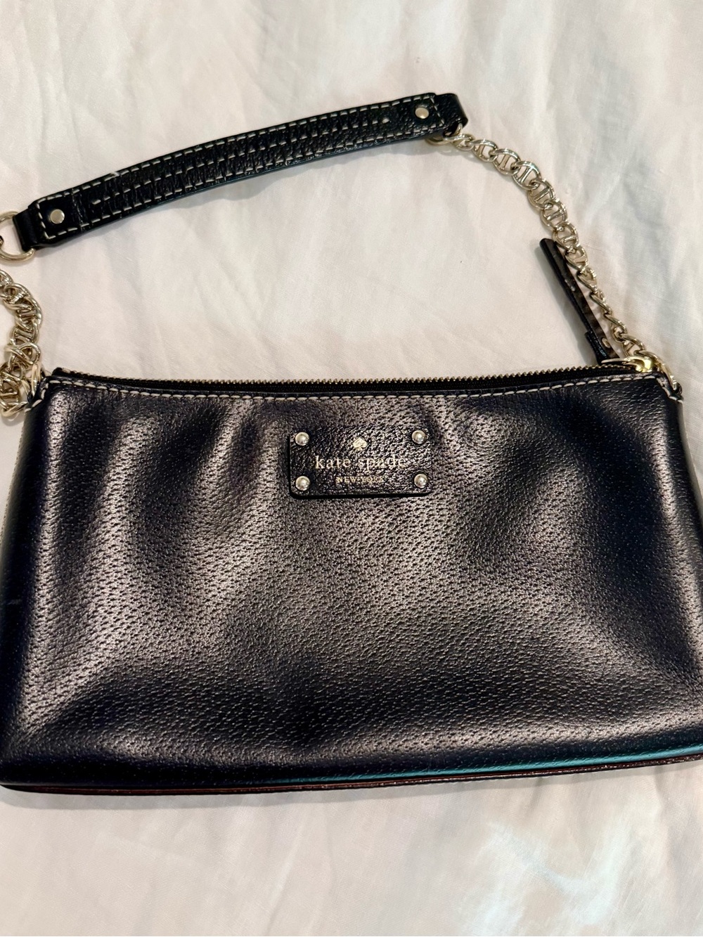 kate spade Black Pebble Leather Chain-Accent Shoulder Bag
